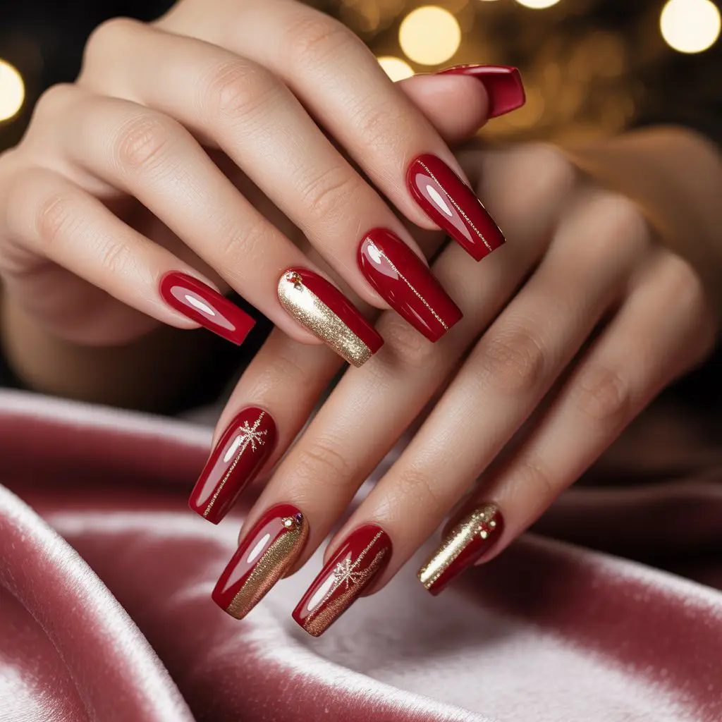 Red-Gold Split Acrylics Nail