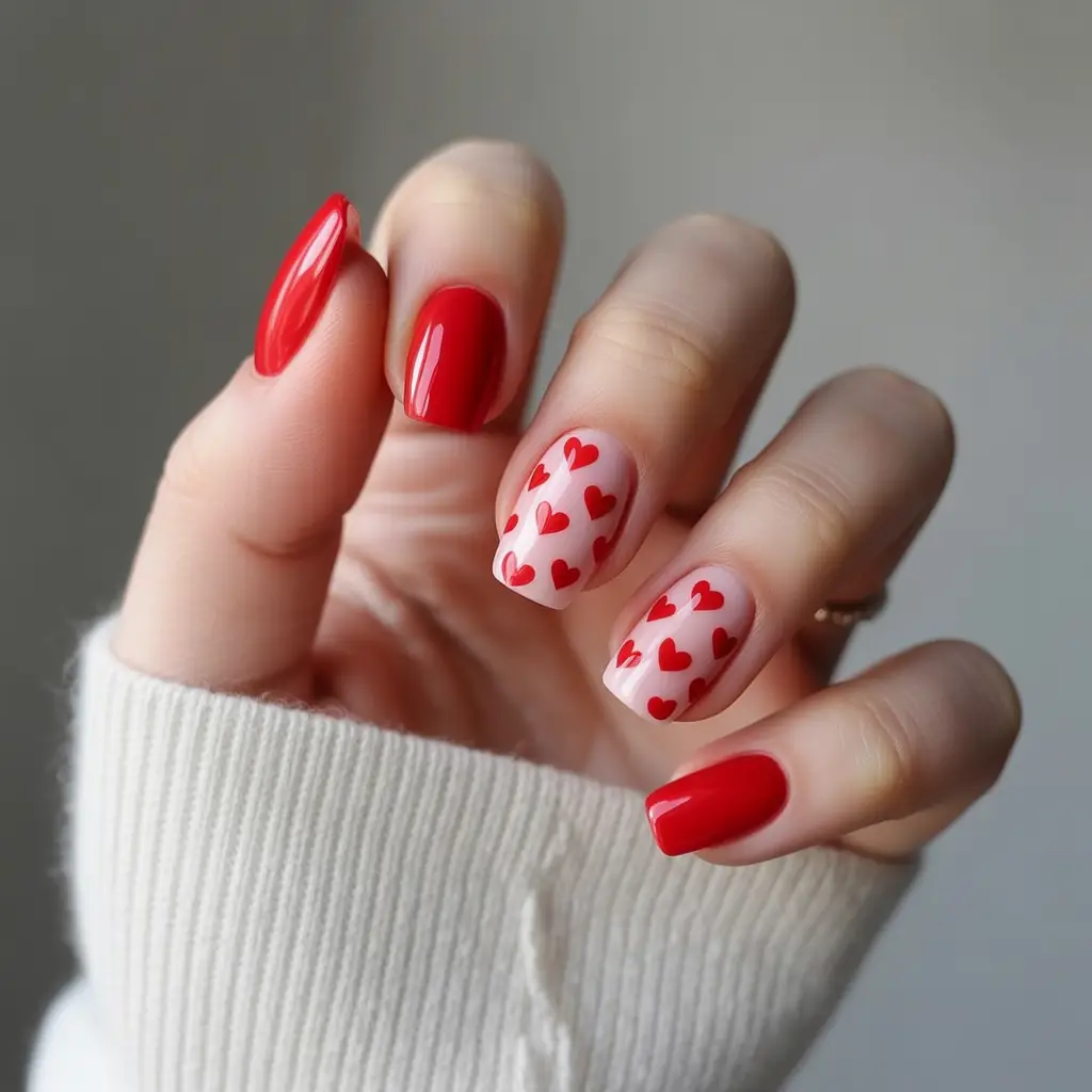 Red Hearts Accent Nails 