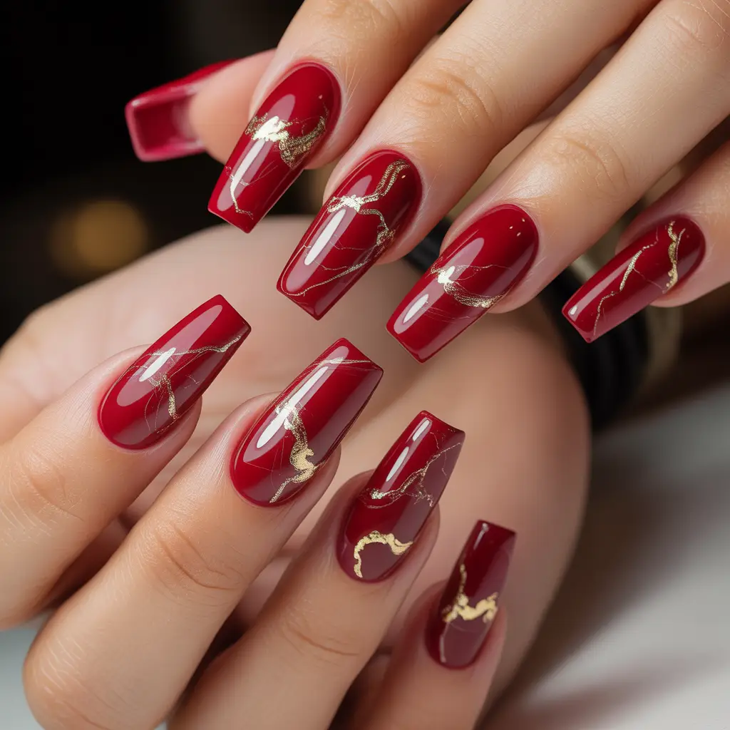 Red Marble Nails