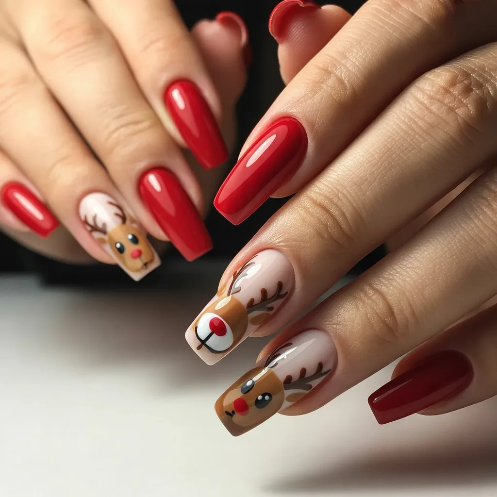 Red Nails with Little Reindeer