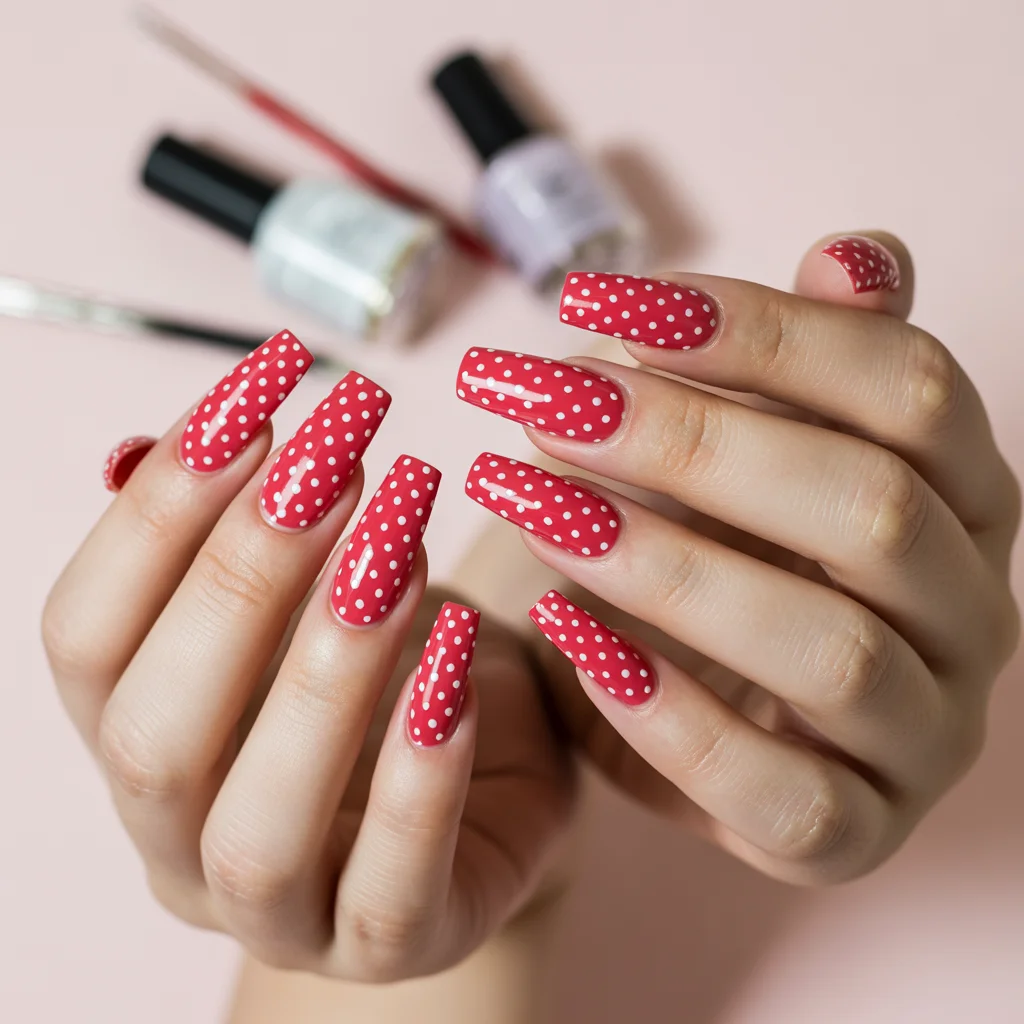 Red Polka Dot Accent Nails Nails