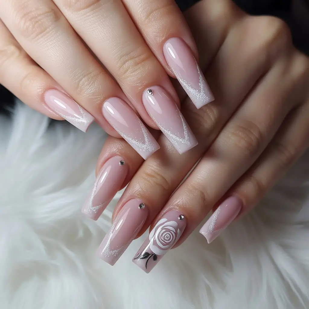 Rose Frosted Edge Nails