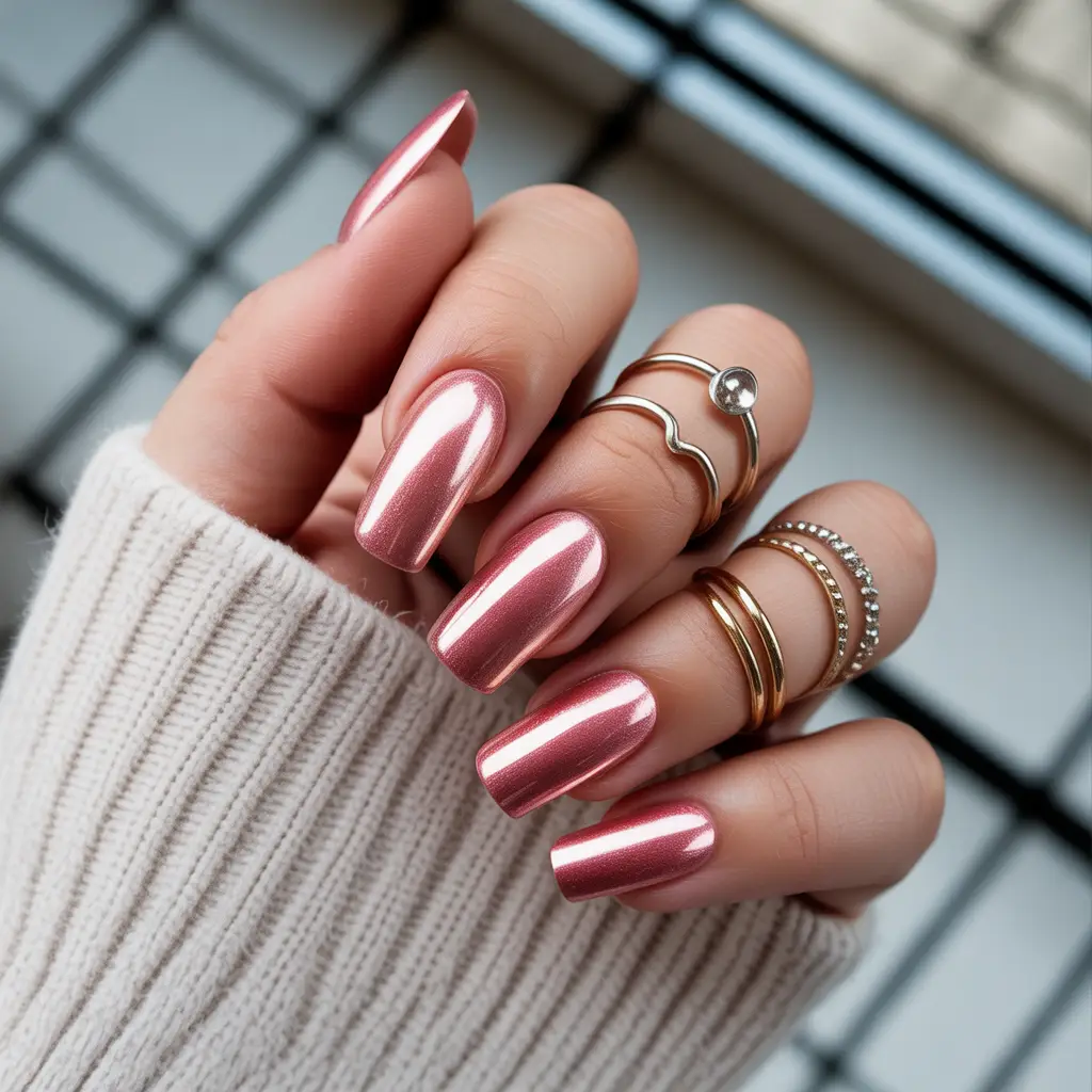 Rose Gold Chrome Glow Nails