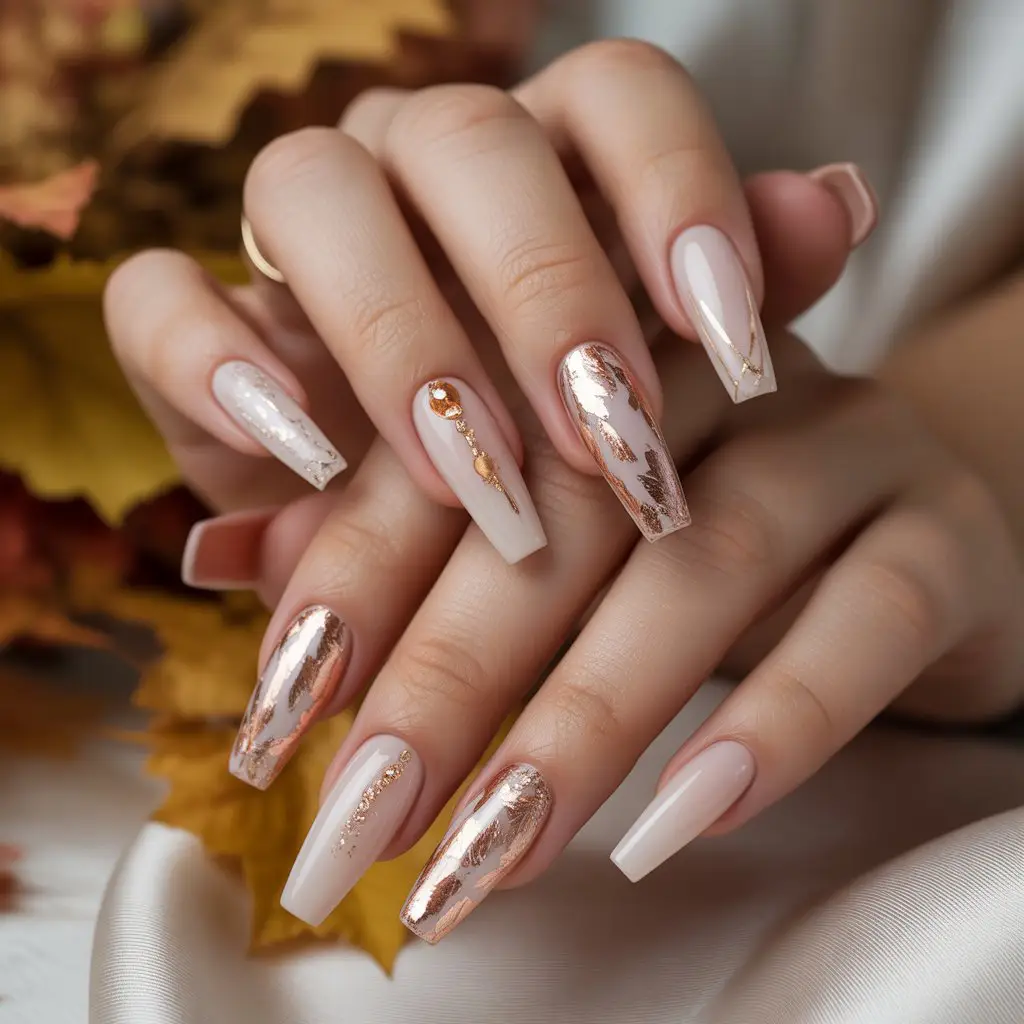 Rose Gold-Flaked Neutrals Nail