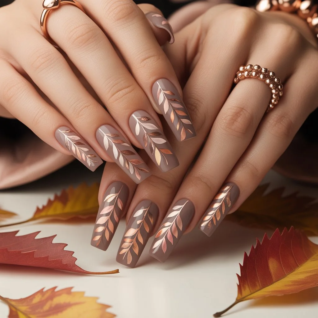 Rose-Gold Leaf Garland Nails