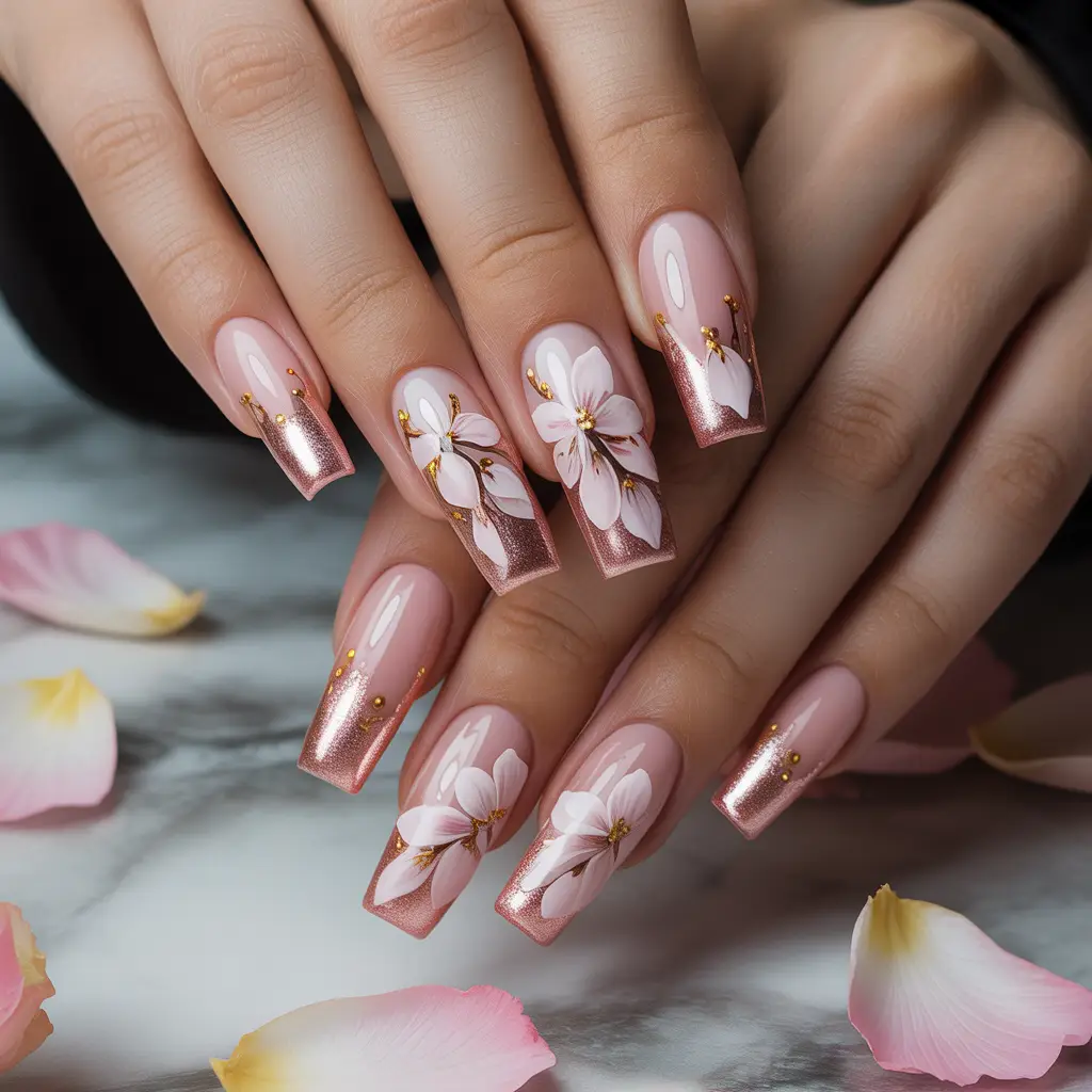 Rose Gold Petal Nails