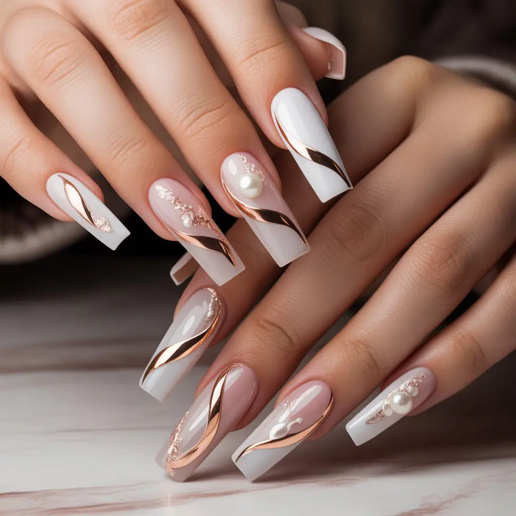 Rose Gold Ribbon Nails