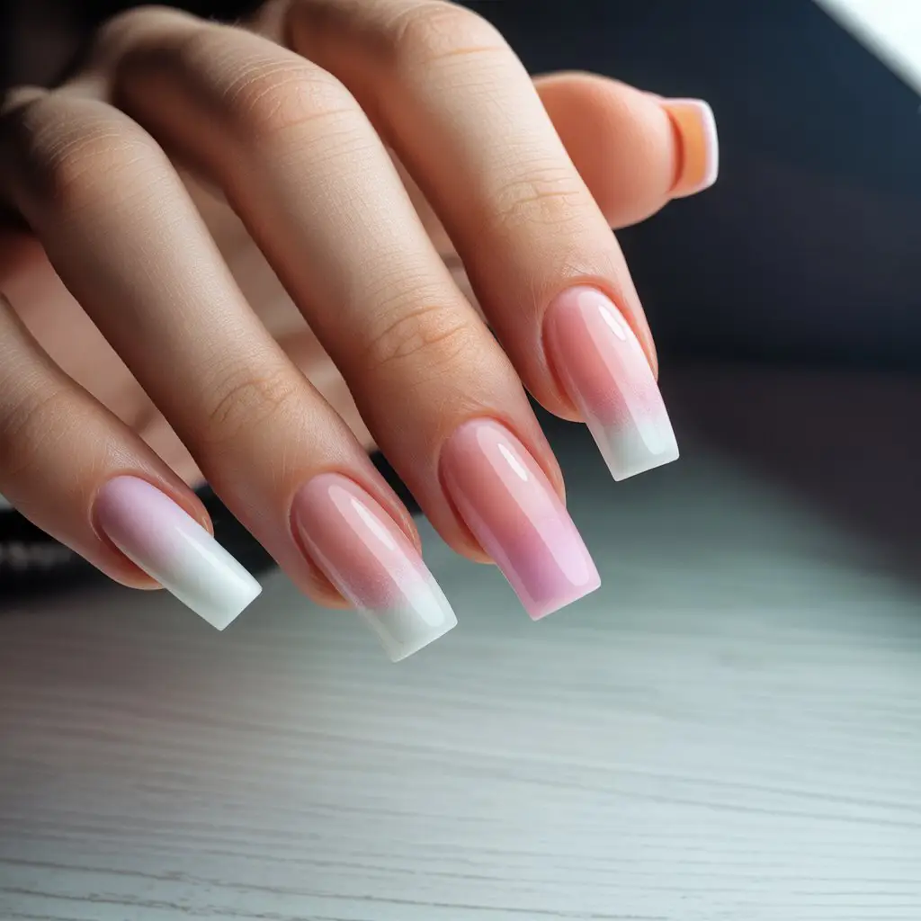 Rosewater Pink to White Ombre Nails