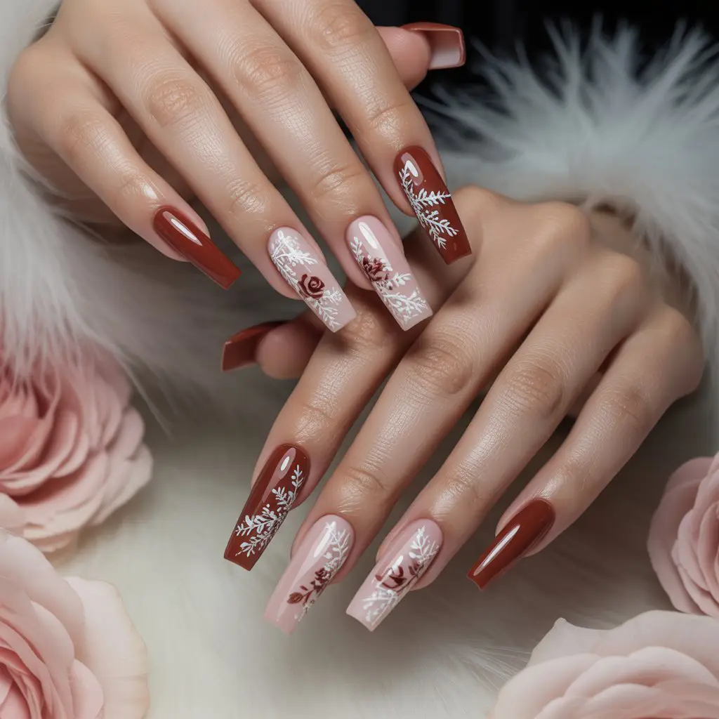 Rosewood Snowflake Detail Nails