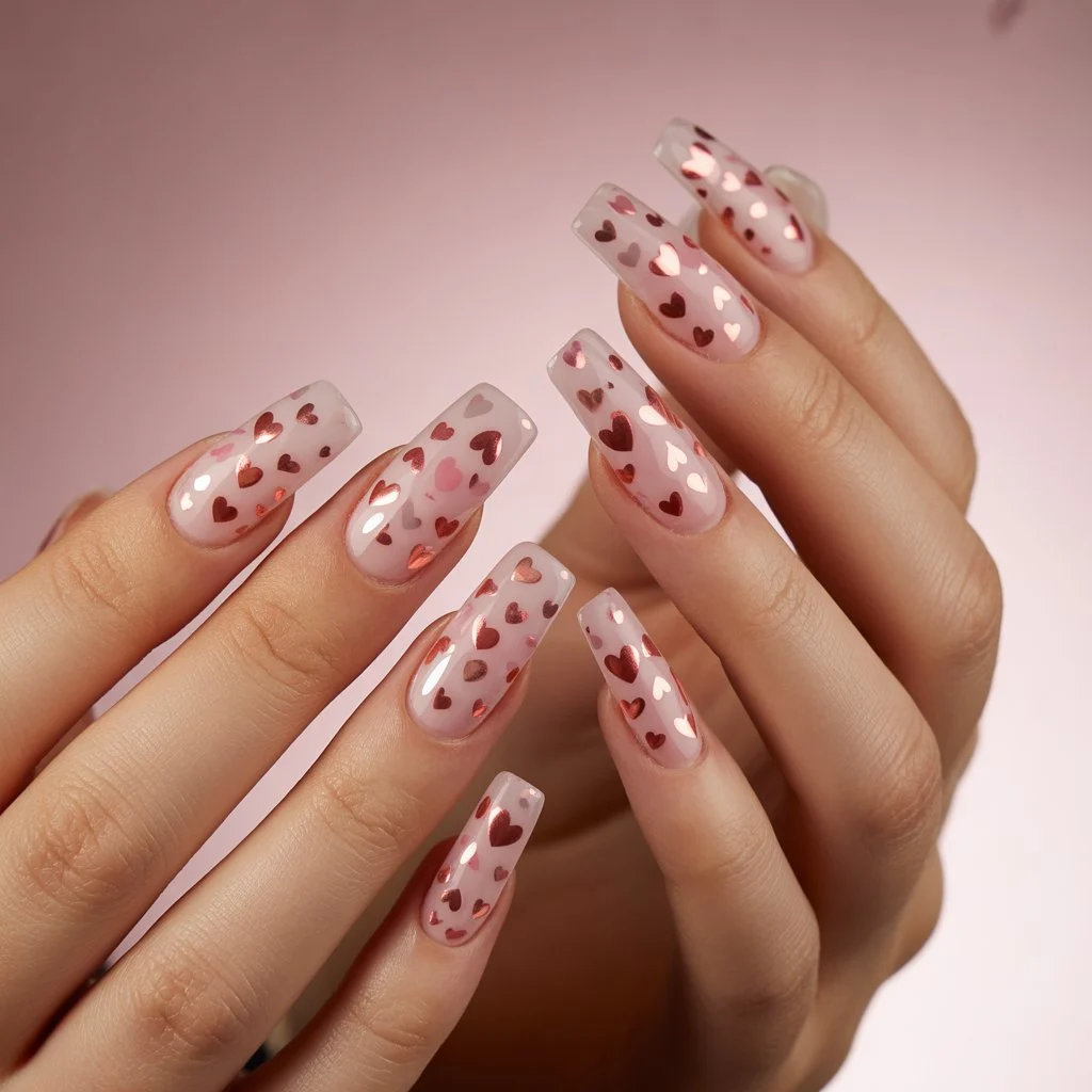 Rosy Micro-Heart Nails