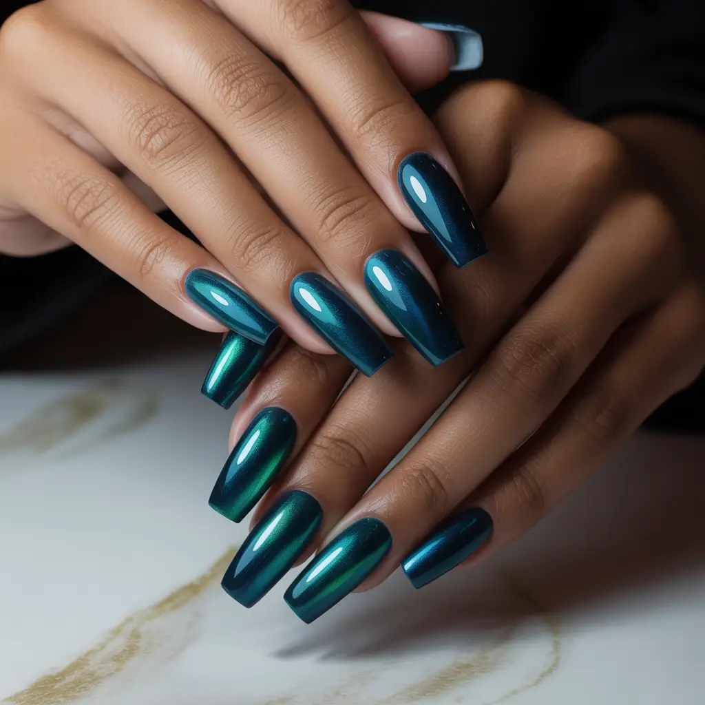 Royal Teal Shine Nails