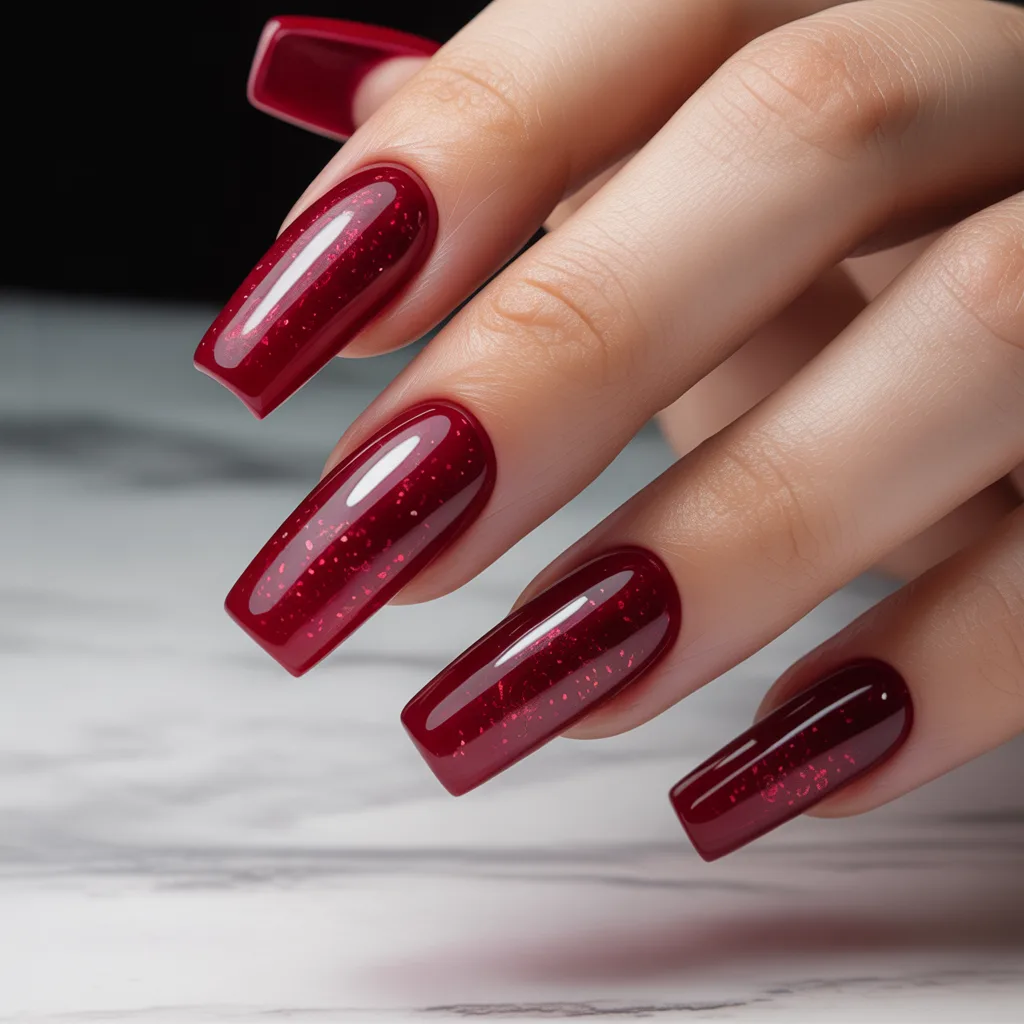 Ruby Red Acrylics with Micro Glitter Dust