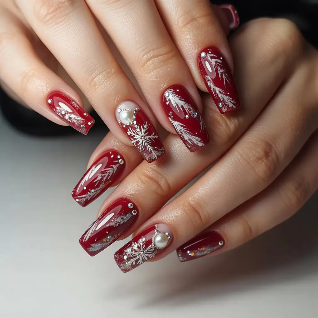 Ruby Red Frost Acrylics Nail