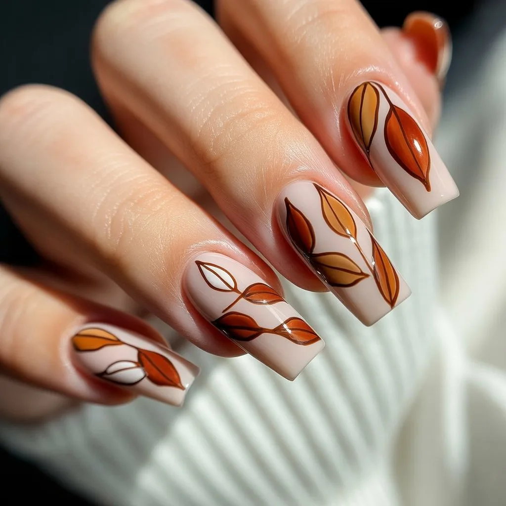 Rust-Leaf Minimalist Lines Nail