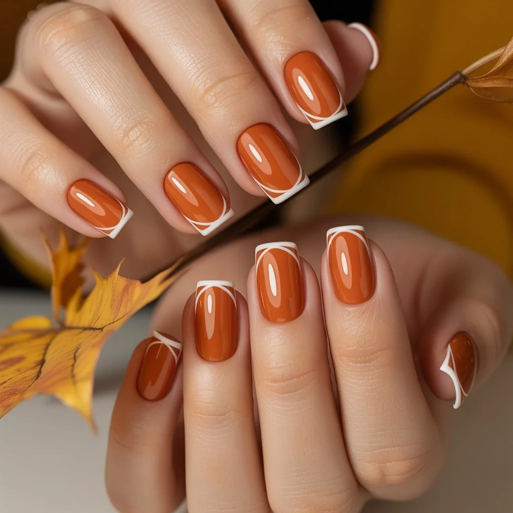 Rust-Orange Micro-French Squares Nail