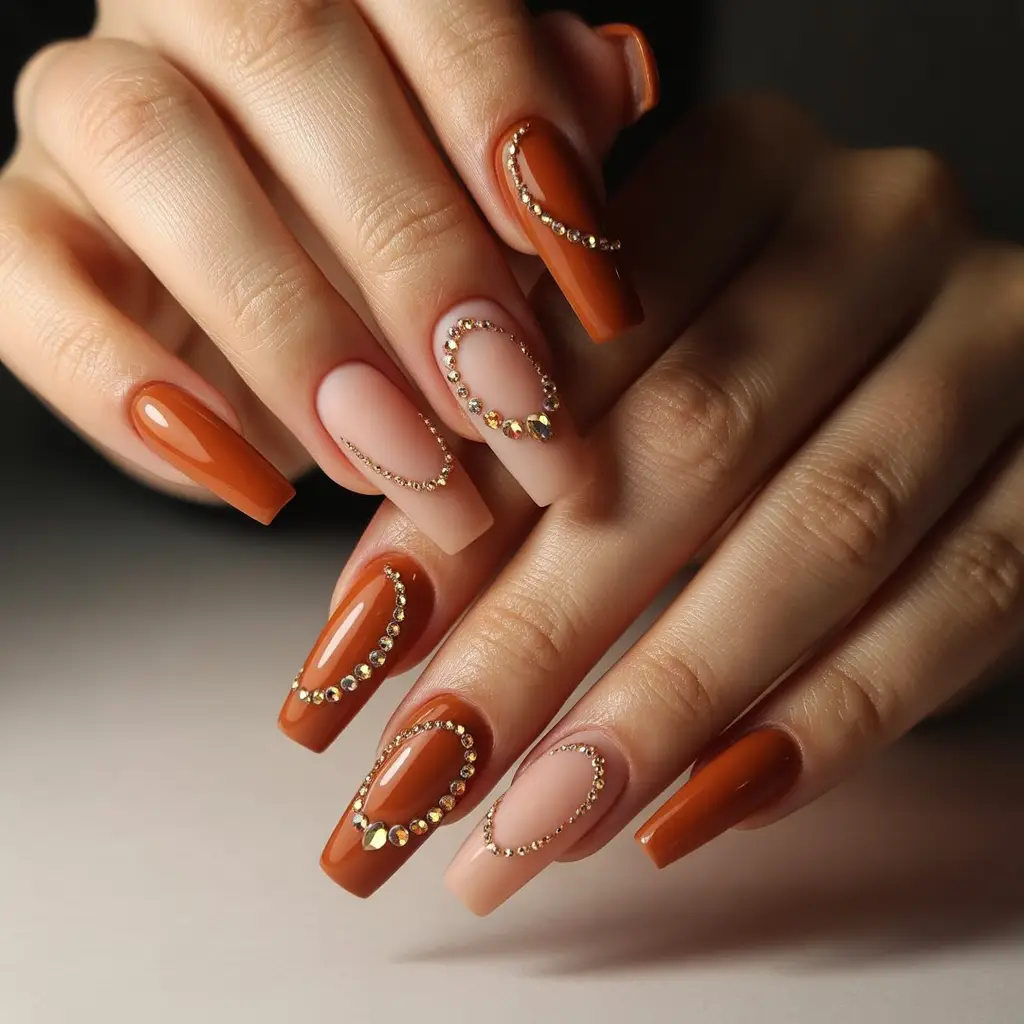 Rustic Clay Rhinestone Arcs Nail