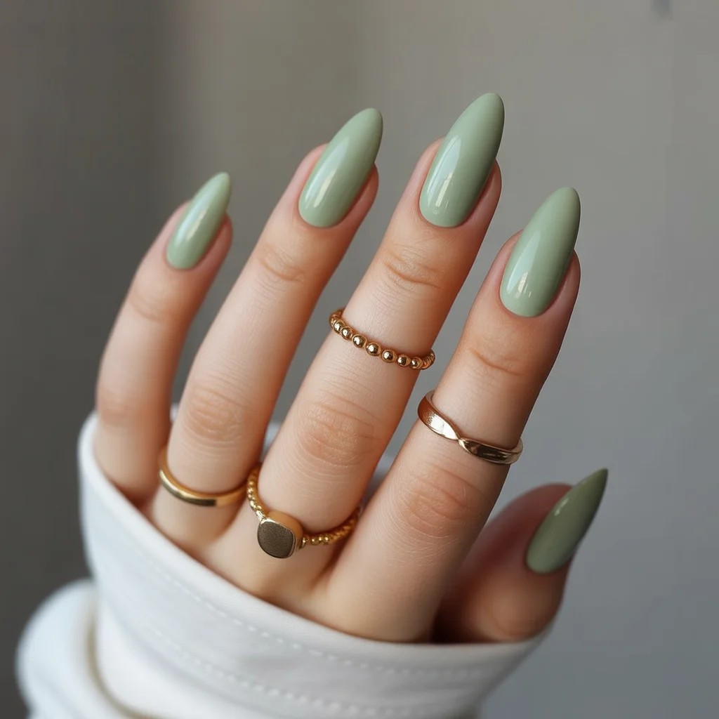 Sage Green Almond Nails