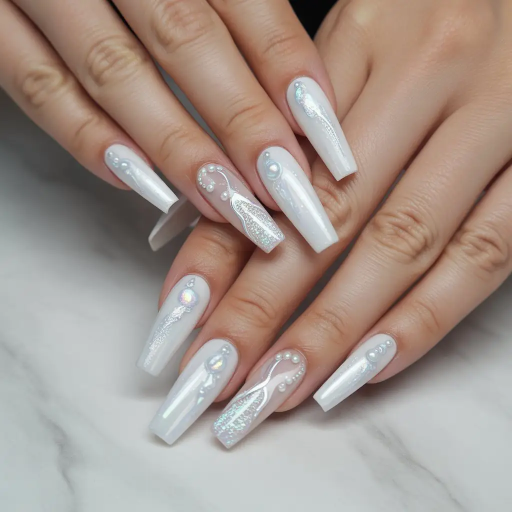 Saltwater Crystal White Nails