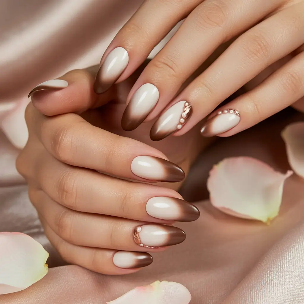 Satin Almond Mocha Gradient Nails