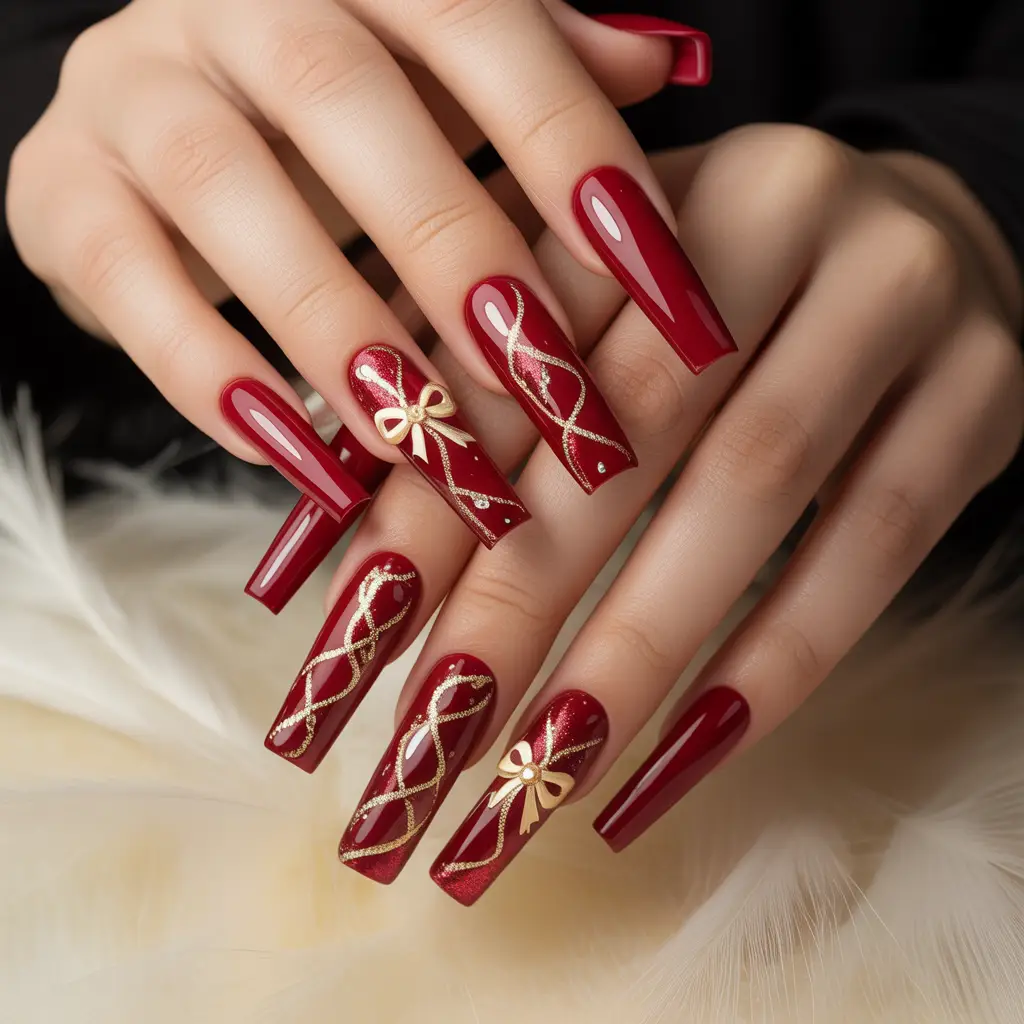 Scarlet Ribbon Cascade Nails