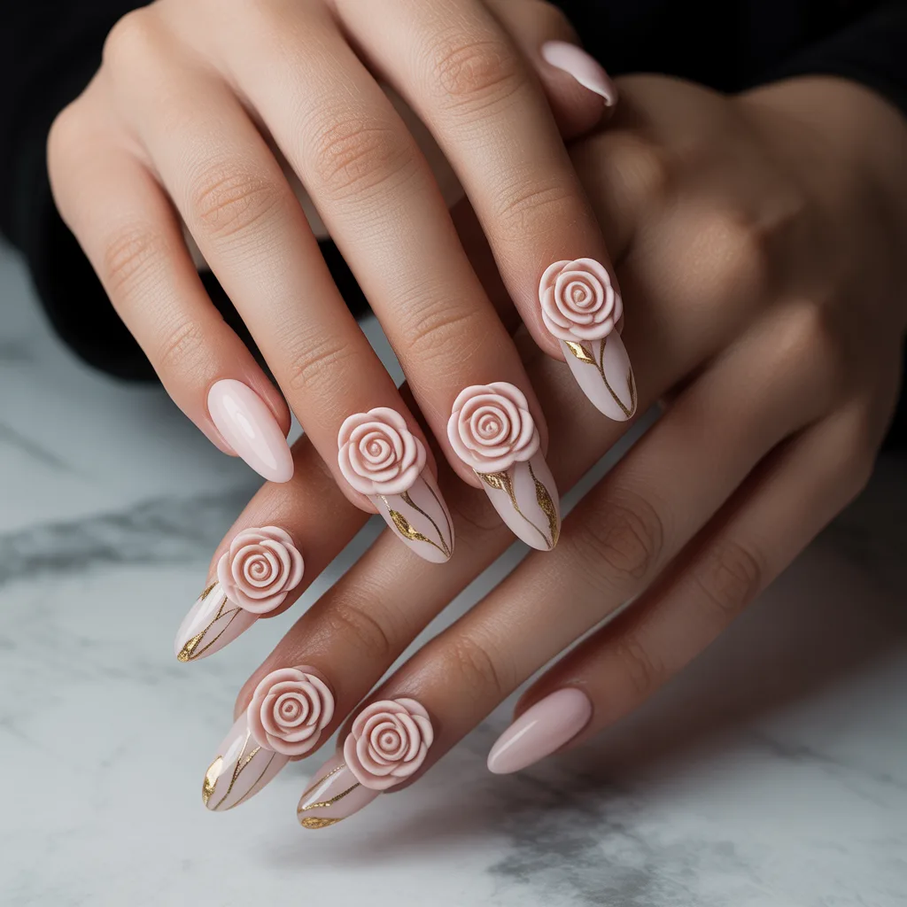 Sculpted Rose Acrylic Nails