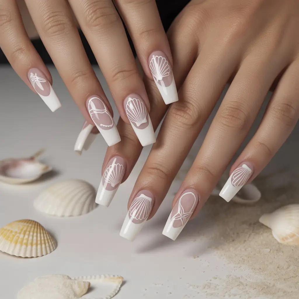 Seashell Outline Nails