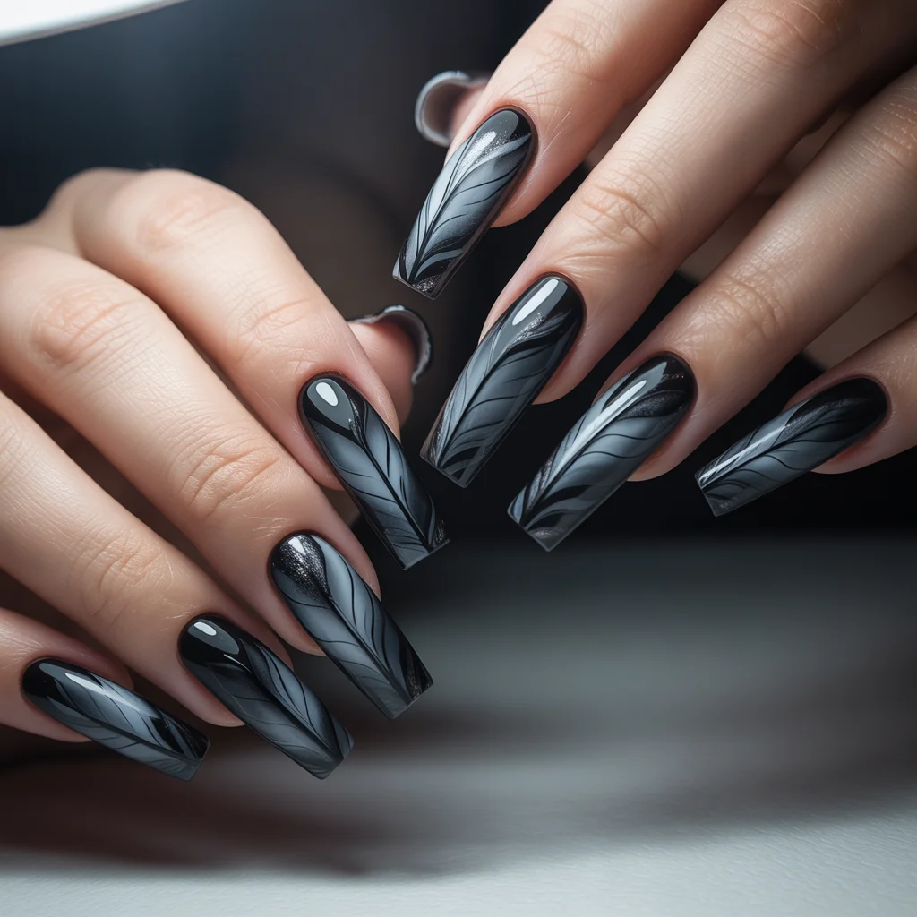 Shadowed Raven Feather Nails