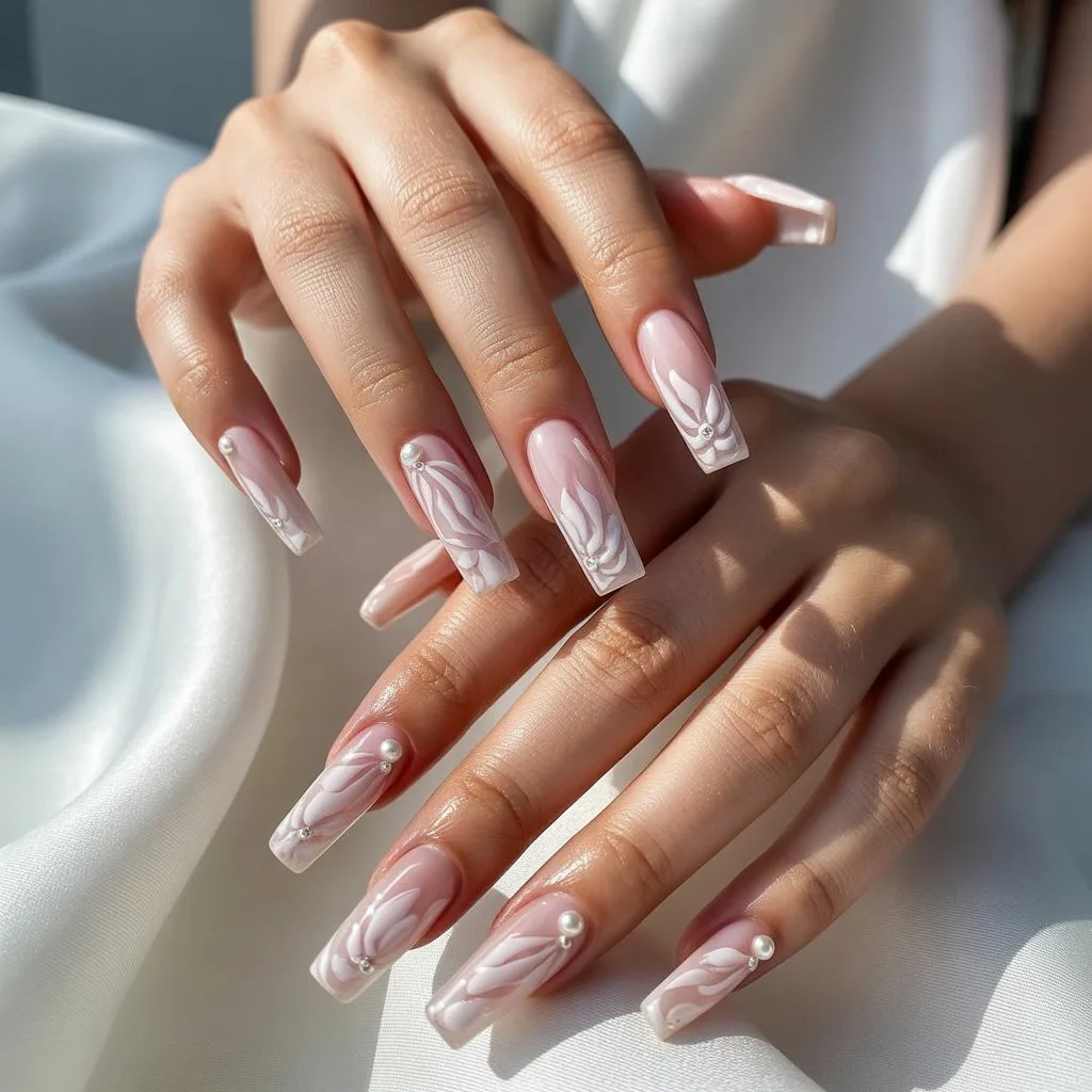 Sheer Rosette Pink Nails