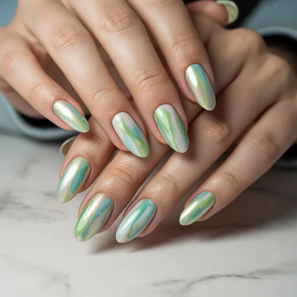 Shimmer Mint Watercolor Nails