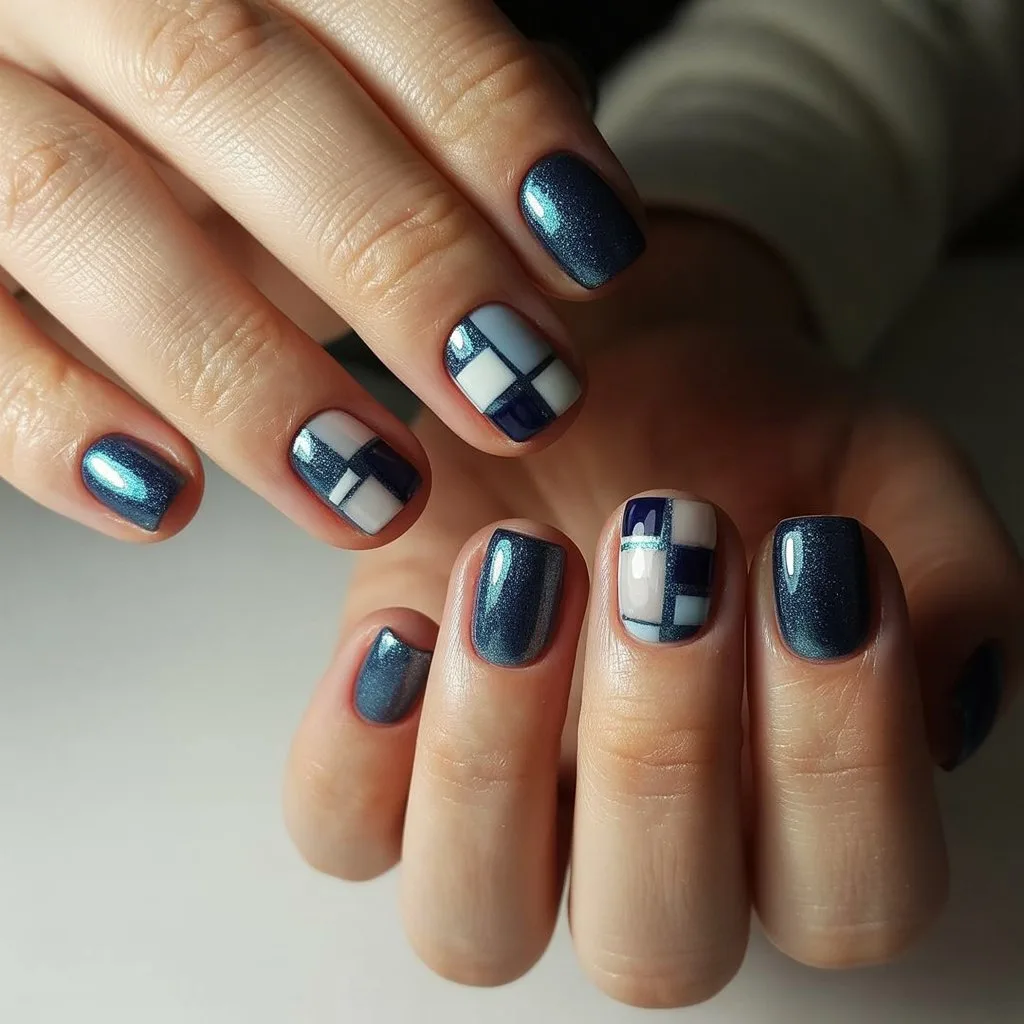 Shimmer-Night Navy Squares Nail