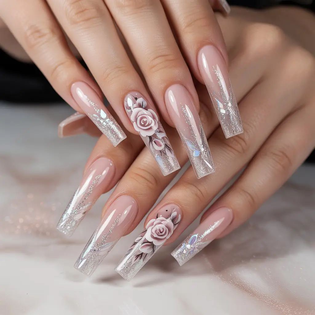 Shimmering Rose Ice Tips Nail