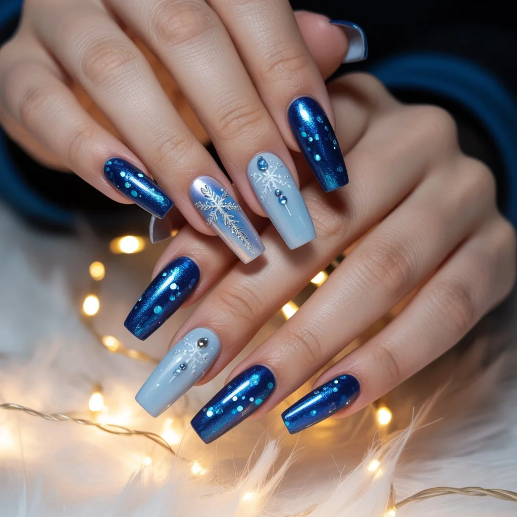 Shimmering Sapphire Glow Nails