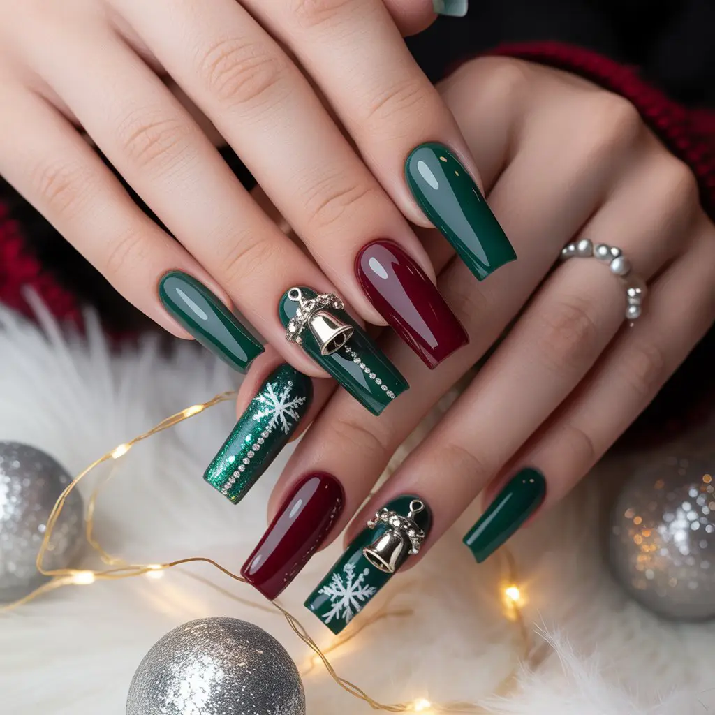 Silver Bell Accent Nails