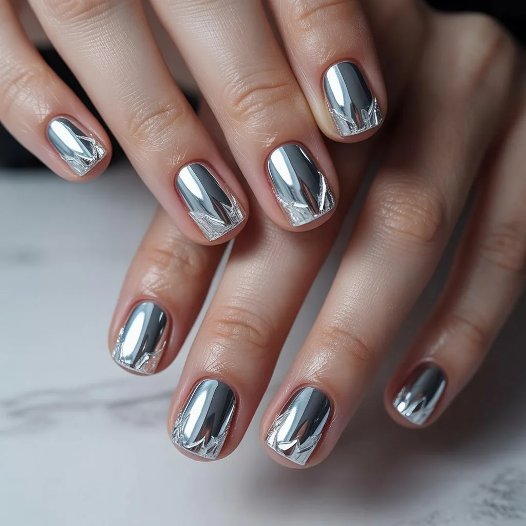 Silver Foil Ice-Edge Squares Nail