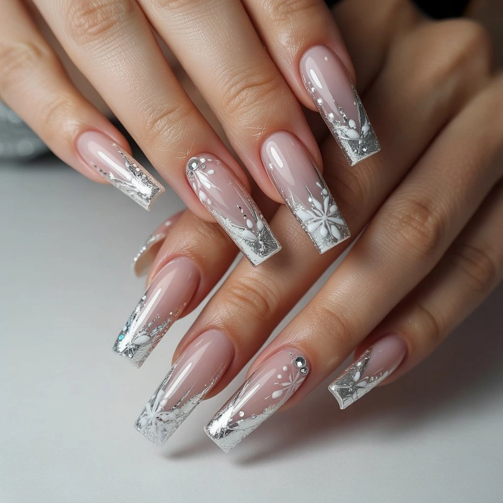 Silver Frost Edge Acrylics Nail