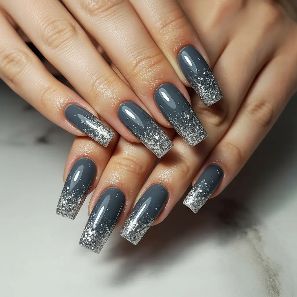 Silver Glitter Gradient Nails