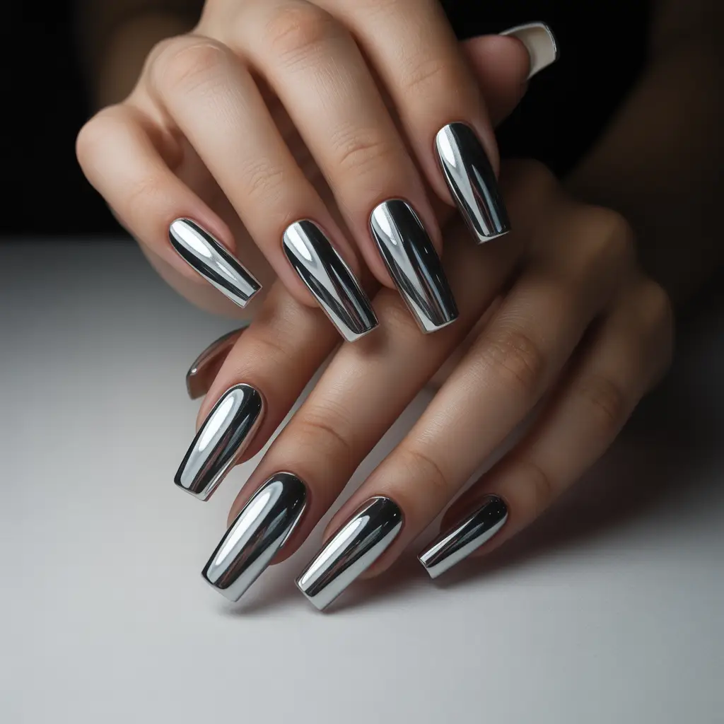Silver Mirror Chrome Nails