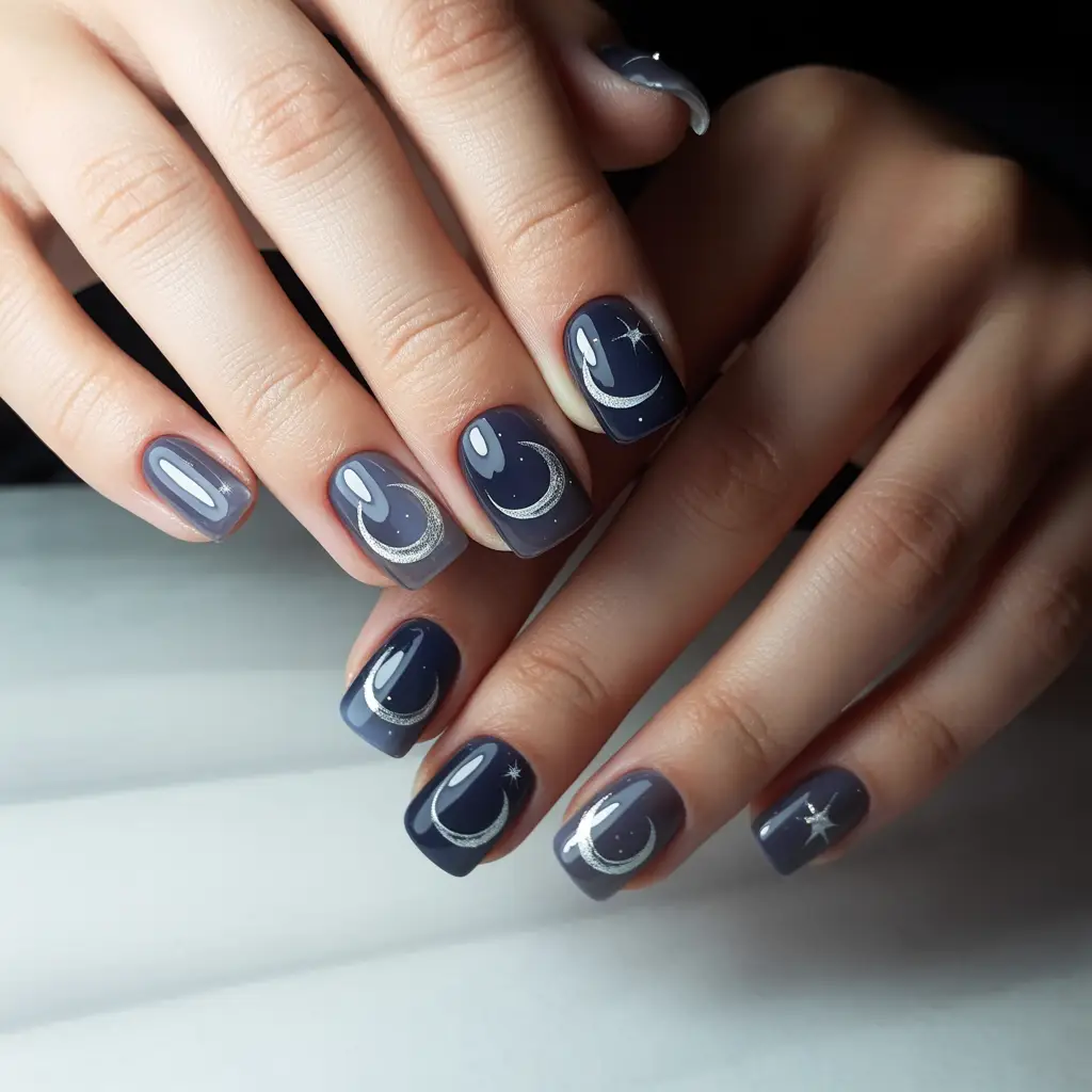 Silver Moon Halo Nails