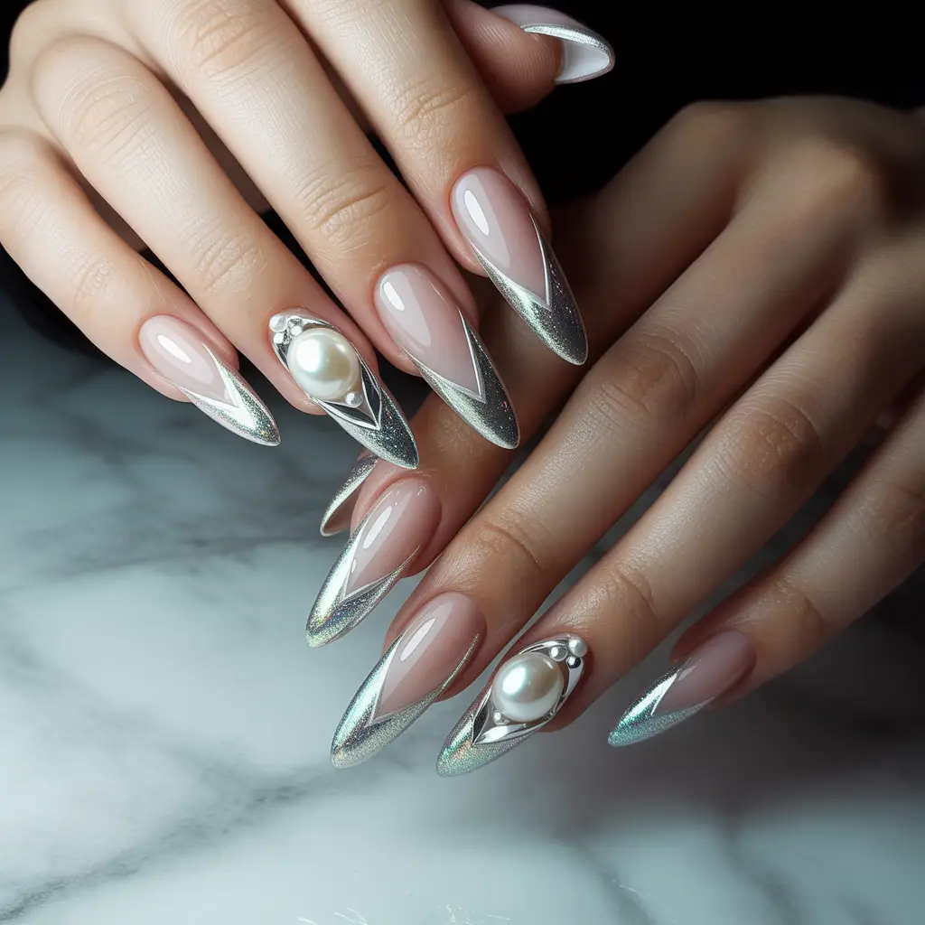 Silver Pearl Tips nail