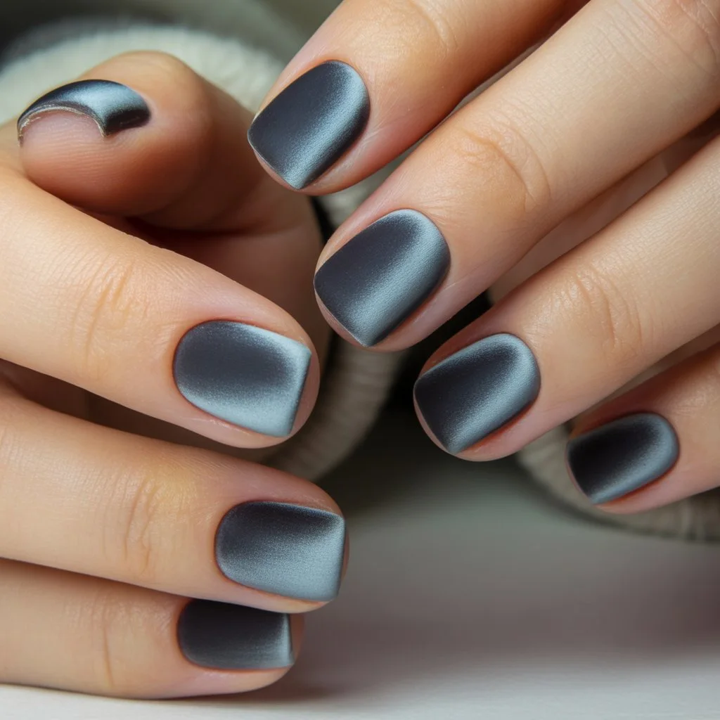 Slate-Grey Velvet Matte Nails