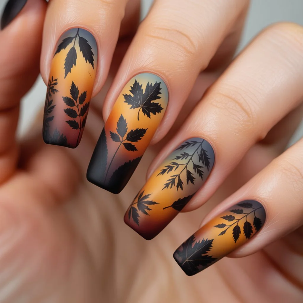 Smoky Leaf Silhouette Nails