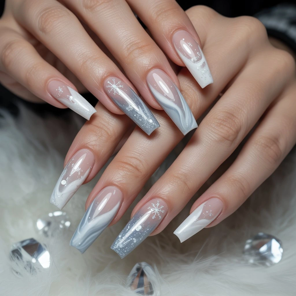 Snow Drift Gradient White Nails