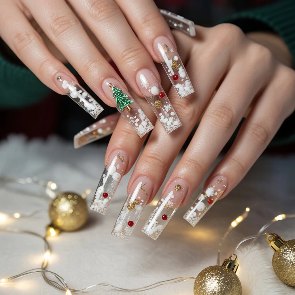 Snow Globe Acrylic Encapsulation Nails