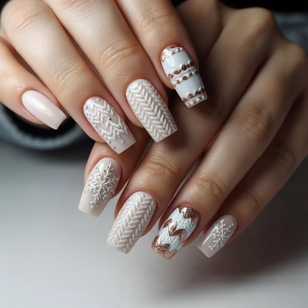 Snow Knit Acrylic Texture Nails