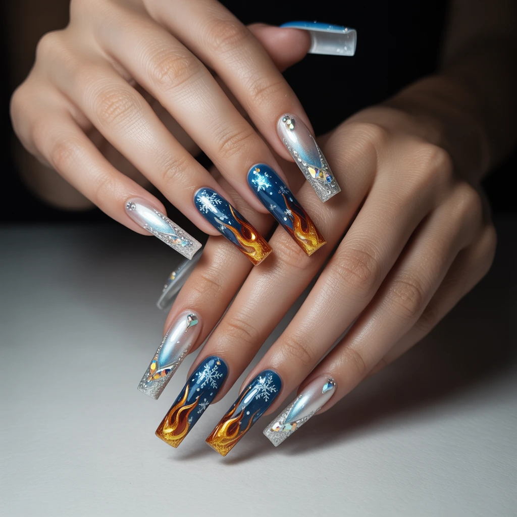 Snow-Spark Flame Nails