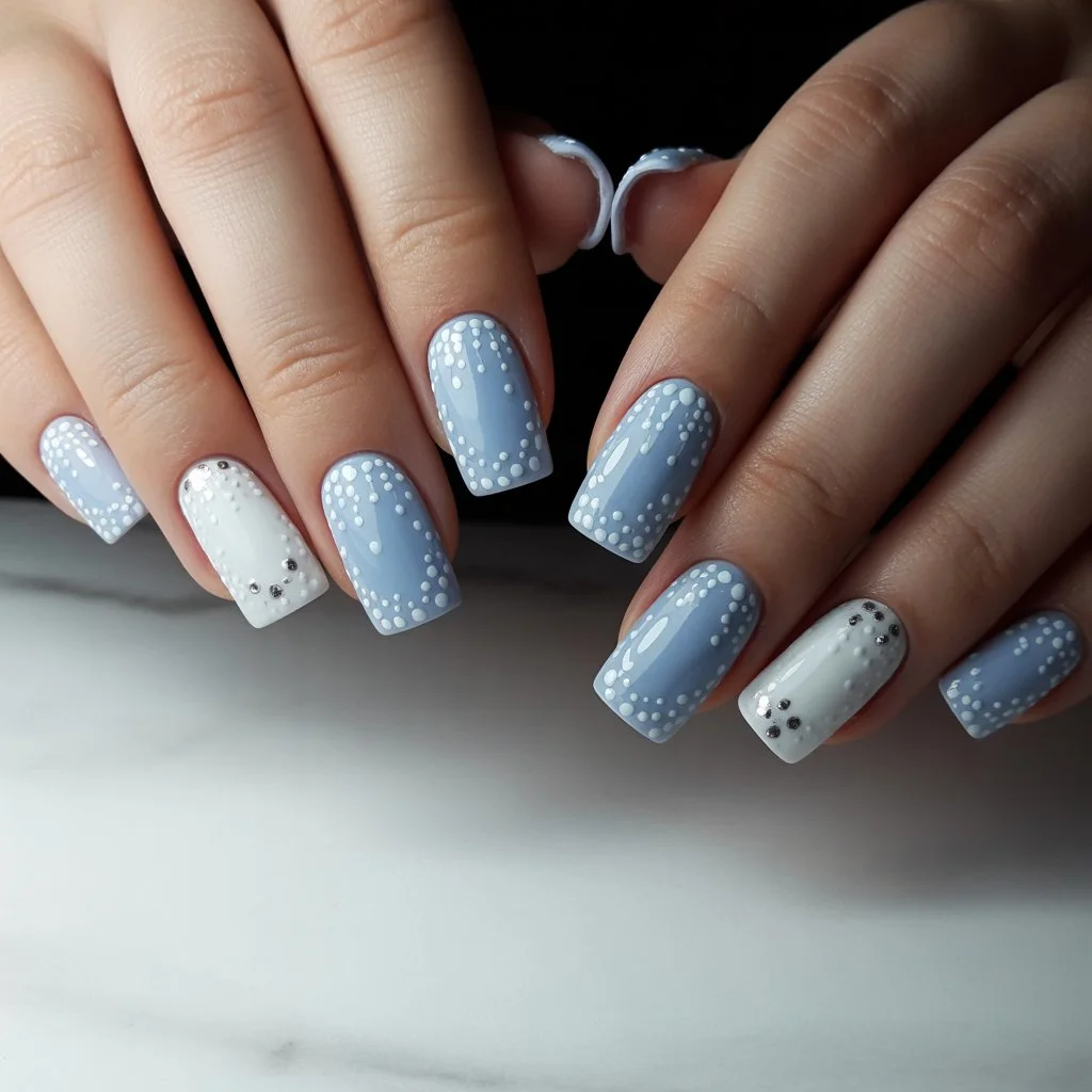 Snowfall Dot Art Squares Nail