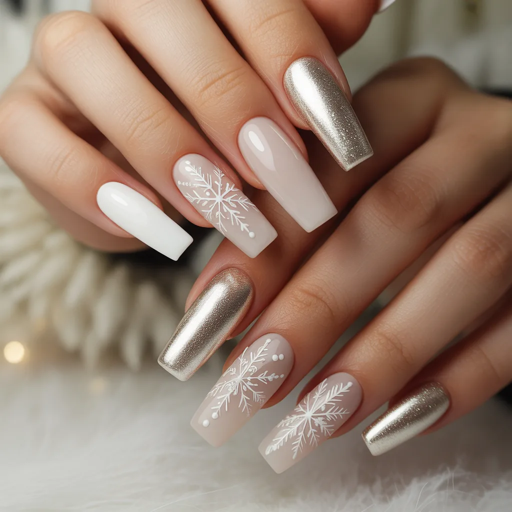 Snowflake Accent Matte Nails