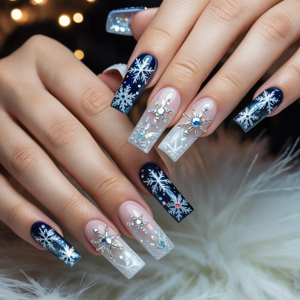 Snowflake Crystal Acrylics Nail