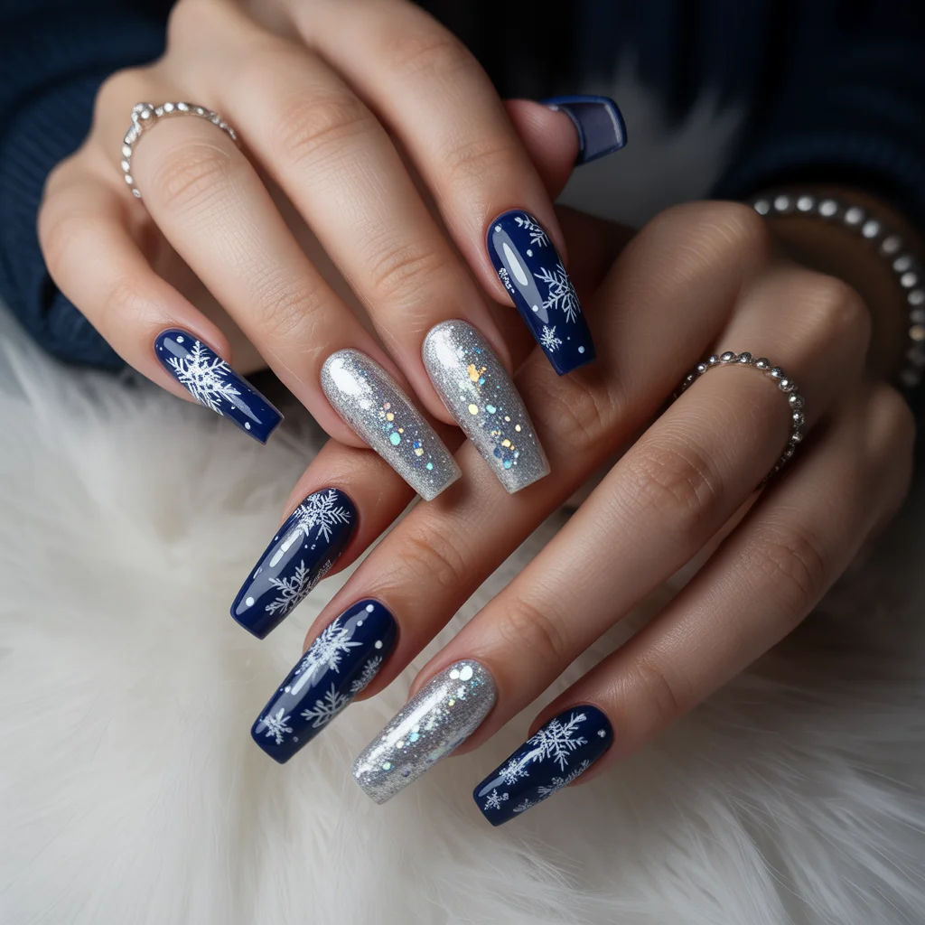 Snowflake Glitter Nails