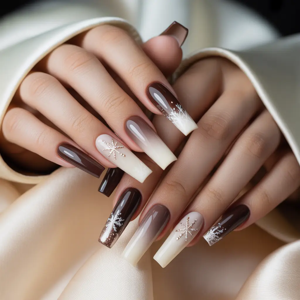 Snowy Chocolate Ombre Nails